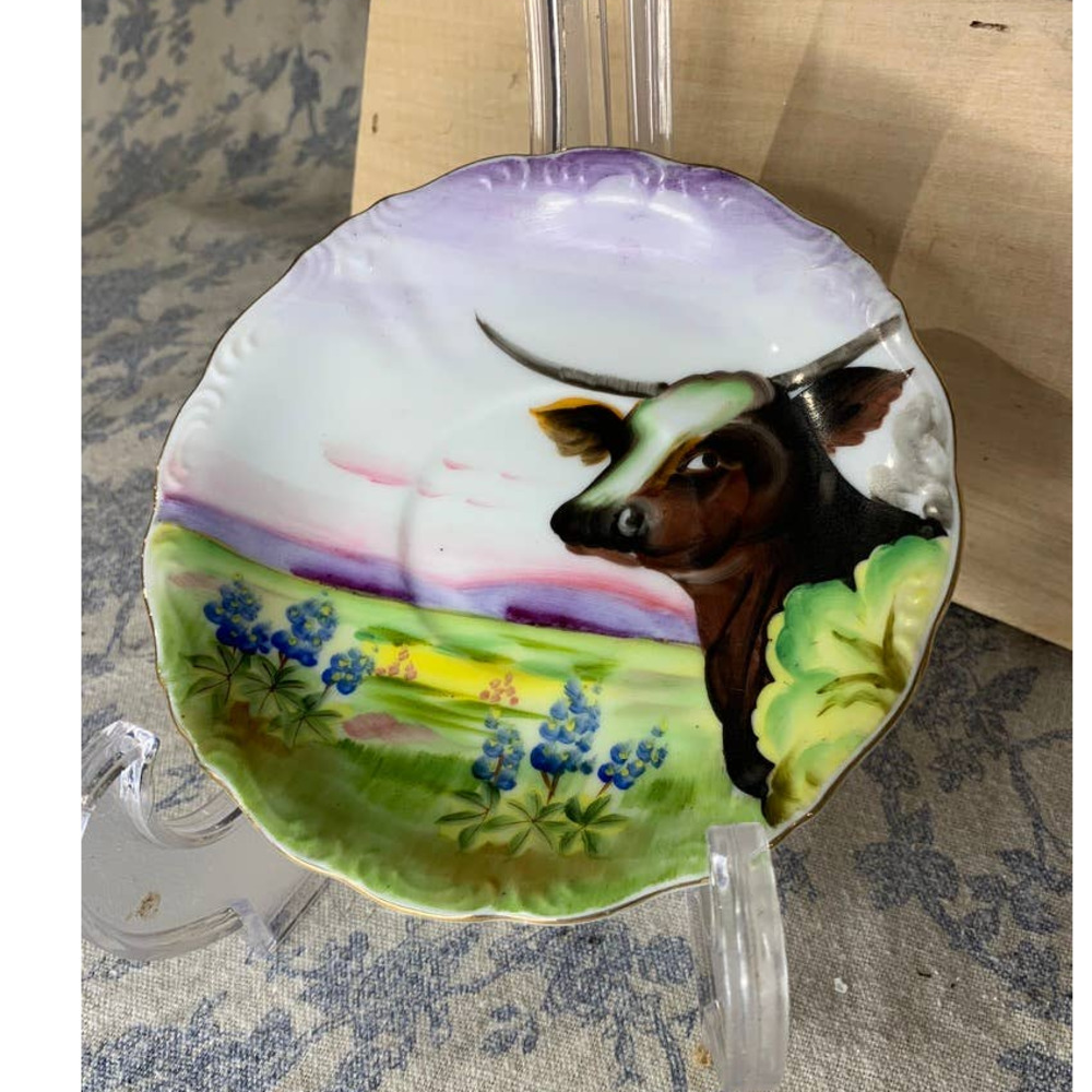 VTG Norcrest Fine China Japan Handpainted Saucer Cow and Texas Bluebells